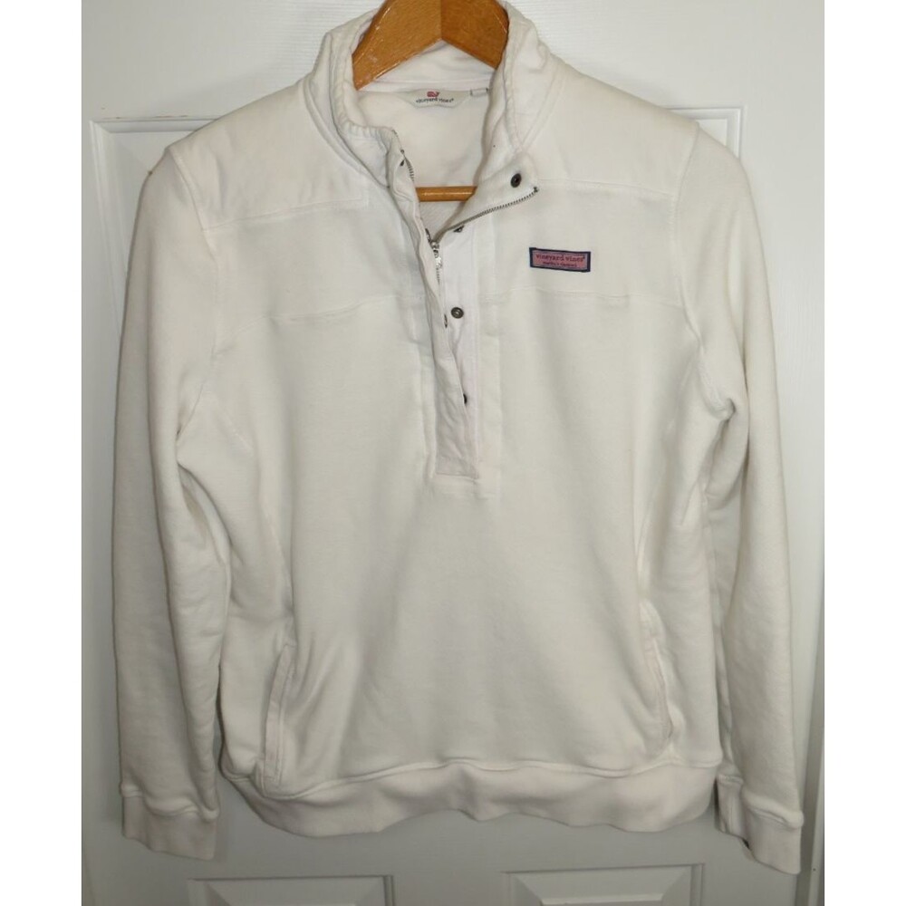 Vineyard Vines Womens Dockside SuperShep Sweatshirt Mock Neck 1/4 Zip/Snap LG